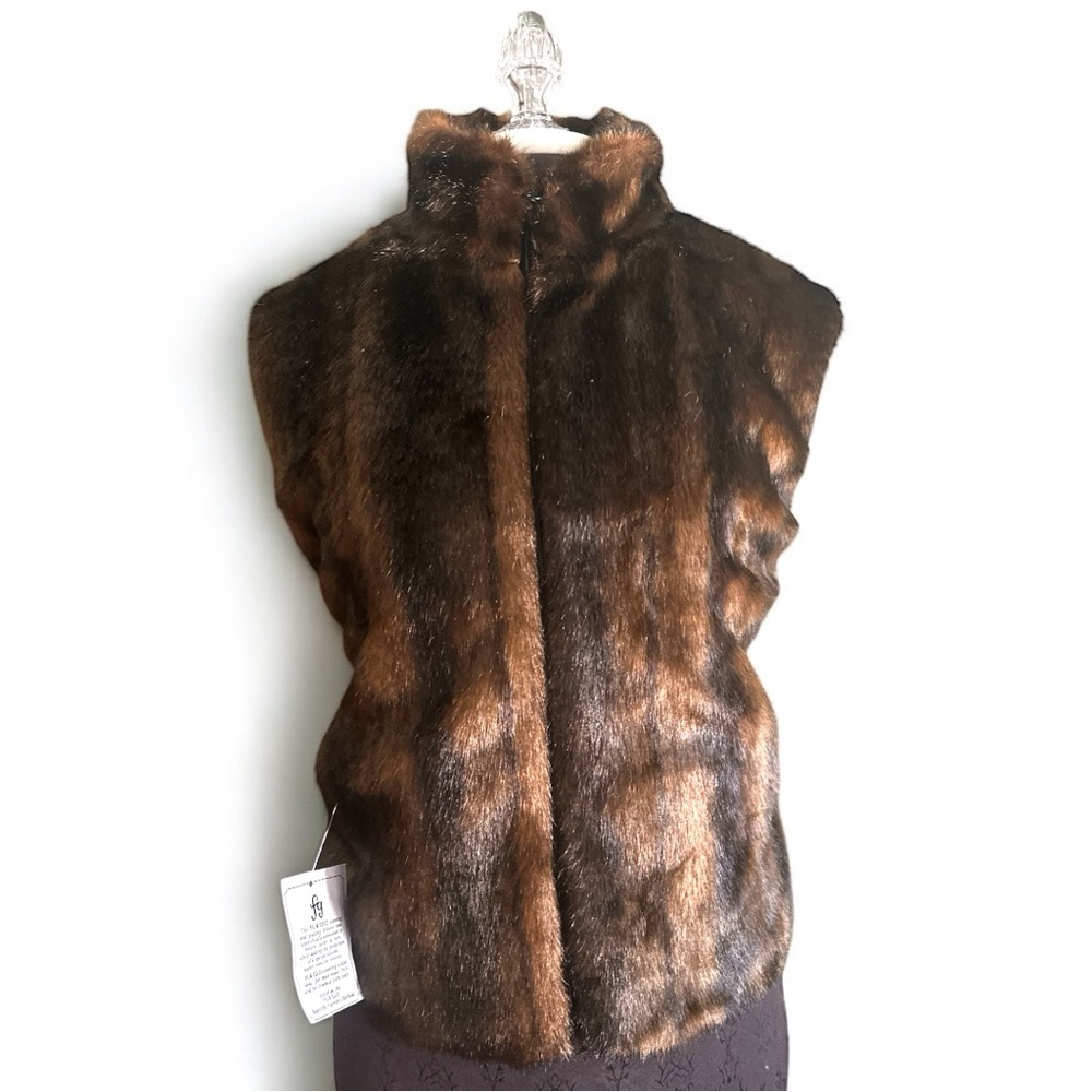 Cejon Dark Brown Vest Faux Fur with Zipper Size L with pockets